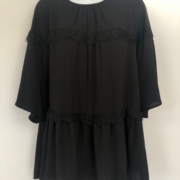 Mossimo Black Top - Lace Detail - Size Large - Picture 1 of 6